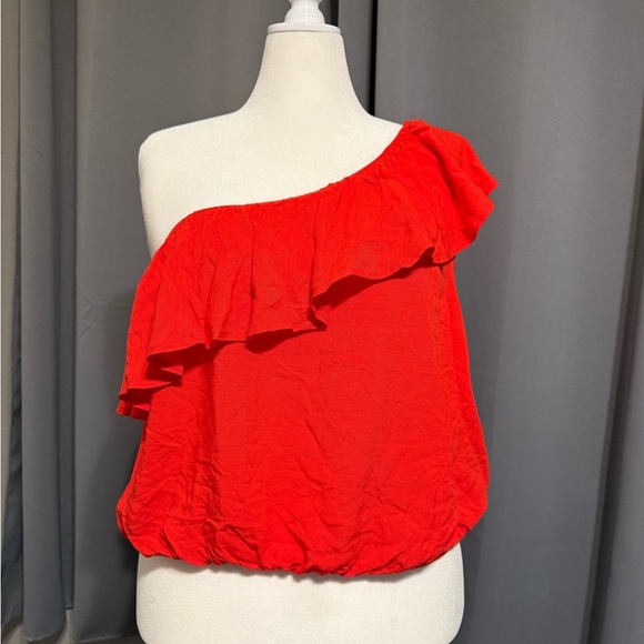 Ava & Viv Red One Shoulder Ruffle Top XXL NWT - Picture 2 of 5